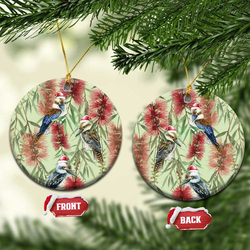 Australia Christmas Ceramic Ornament Kookaburra Santa on Callistemon - Pastel