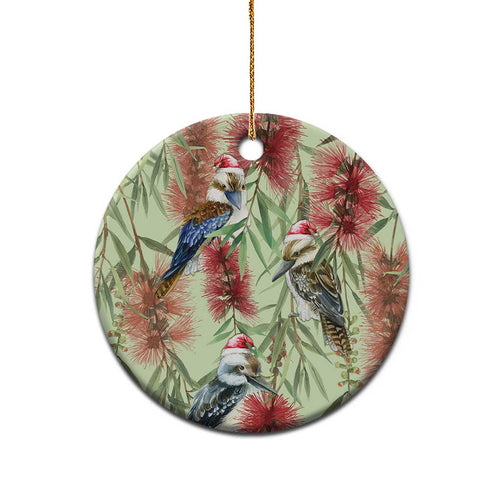 Australia Christmas Ceramic Ornament Kookaburra Santa on Callistemon - Pastel