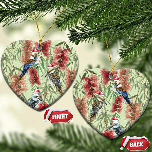 Australia Christmas Ceramic Ornament Kookaburra Santa on Callistemon - Pastel