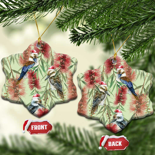 Australia Christmas Ceramic Ornament Kookaburra Santa on Callistemon - Pastel