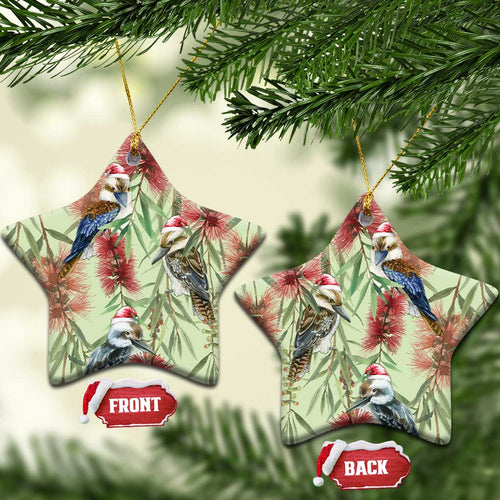 Australia Christmas Ceramic Ornament Kookaburra Santa on Callistemon - Pastel