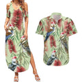Australia Christmas Couples Matching Summer Maxi Dress and Hawaiian Shirt Kookaburra Santa on Callistemon - Pastel