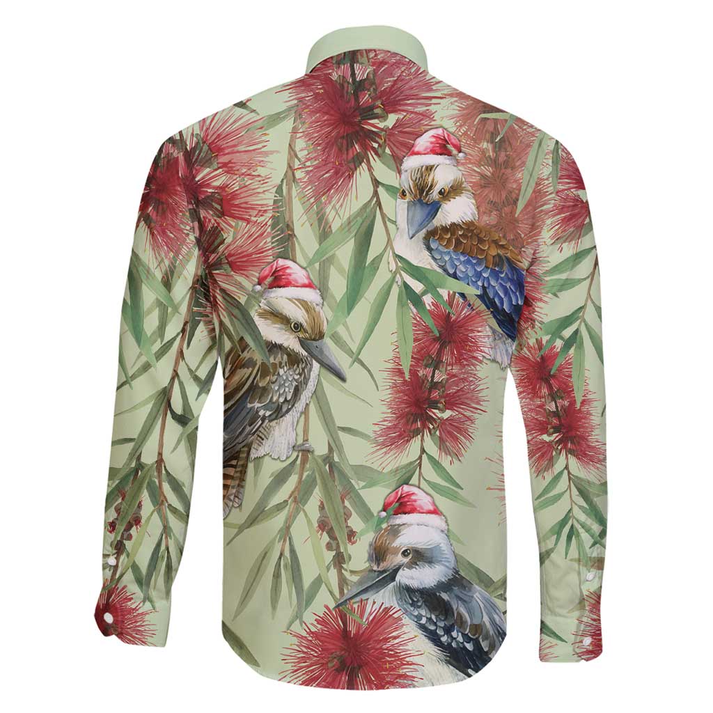 Australia Christmas Family Matching Long Sleeve Bodycon Dress and Hawaiian Shirt Kookaburra Santa on Callistemon - Pastel