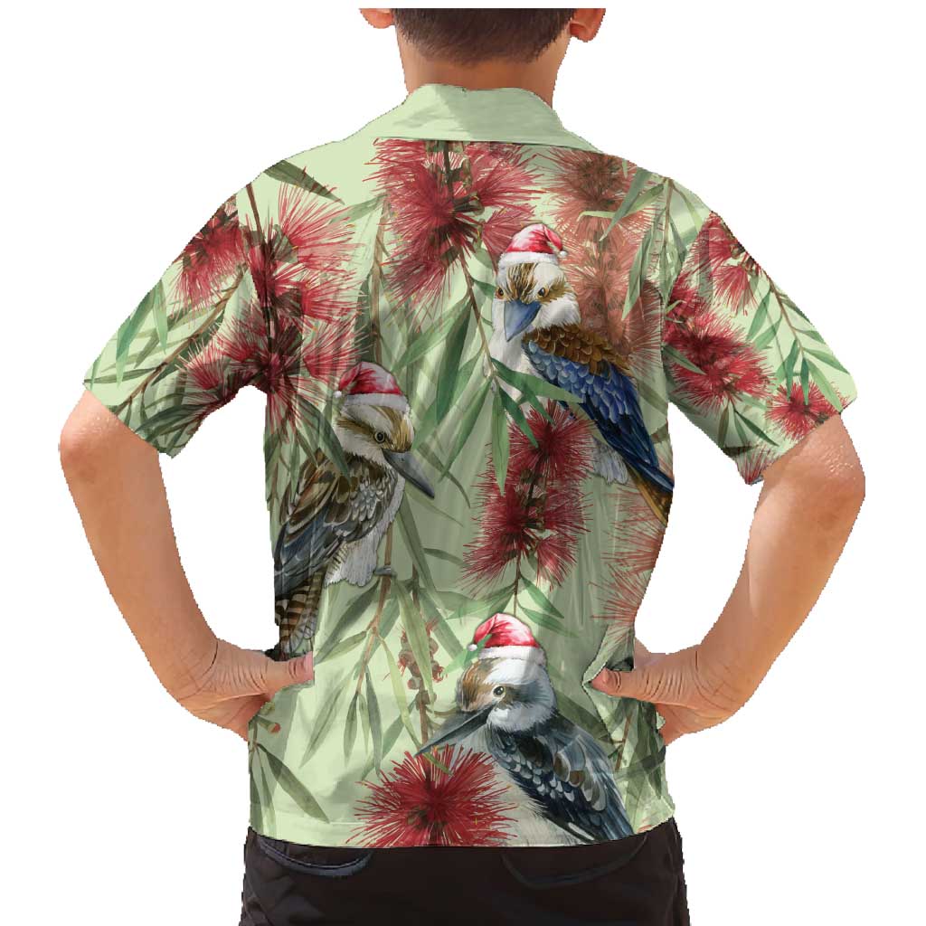 Australia Christmas Family Matching Mermaid Dress and Hawaiian Shirt Kookaburra Santa on Callistemon - Pastel