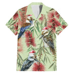 Australia Christmas Family Matching Mermaid Dress and Hawaiian Shirt Kookaburra Santa on Callistemon - Pastel