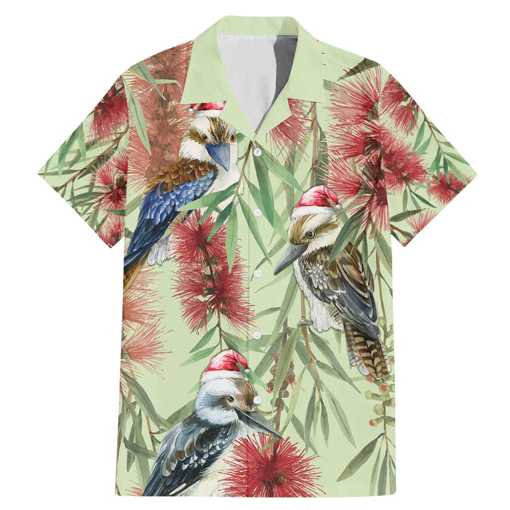 Australia Christmas Family Matching Mermaid Dress and Hawaiian Shirt Kookaburra Santa on Callistemon - Pastel