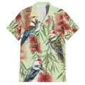 Australia Christmas Family Matching Off The Shoulder Long Sleeve Dress and Hawaiian Shirt Kookaburra Santa on Callistemon - Pastel