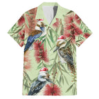 Australia Christmas Family Matching Off The Shoulder Long Sleeve Dress and Hawaiian Shirt Kookaburra Santa on Callistemon - Pastel