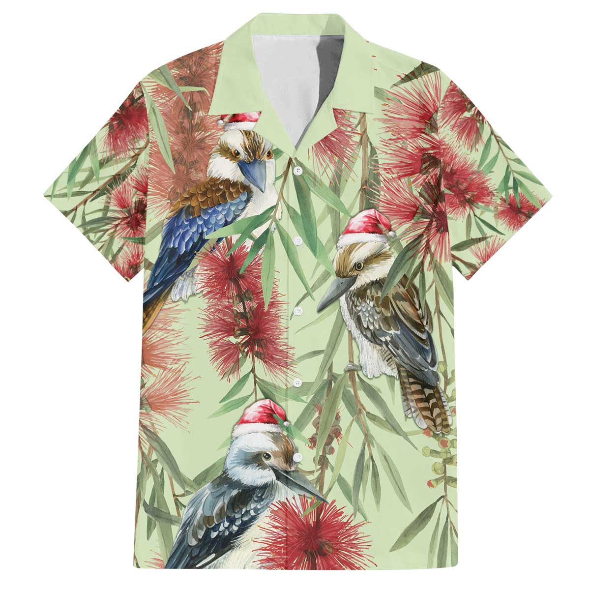 Australia Christmas Family Matching Off The Shoulder Long Sleeve Dress and Hawaiian Shirt Kookaburra Santa on Callistemon - Pastel