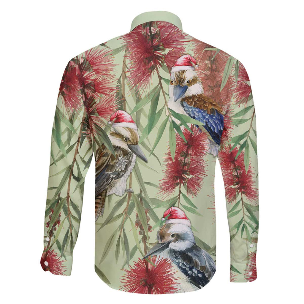 Australia Christmas Family Matching Off The Shoulder Long Sleeve Dress and Hawaiian Shirt Kookaburra Santa on Callistemon - Pastel