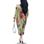 Australia Christmas Family Matching Off The Shoulder Long Sleeve Dress and Hawaiian Shirt Kookaburra Santa on Callistemon - Pastel