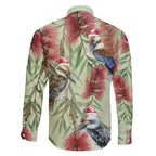 Australia Christmas Family Matching Off Shoulder Maxi Dress and Hawaiian Shirt Kookaburra Santa on Callistemon - Pastel