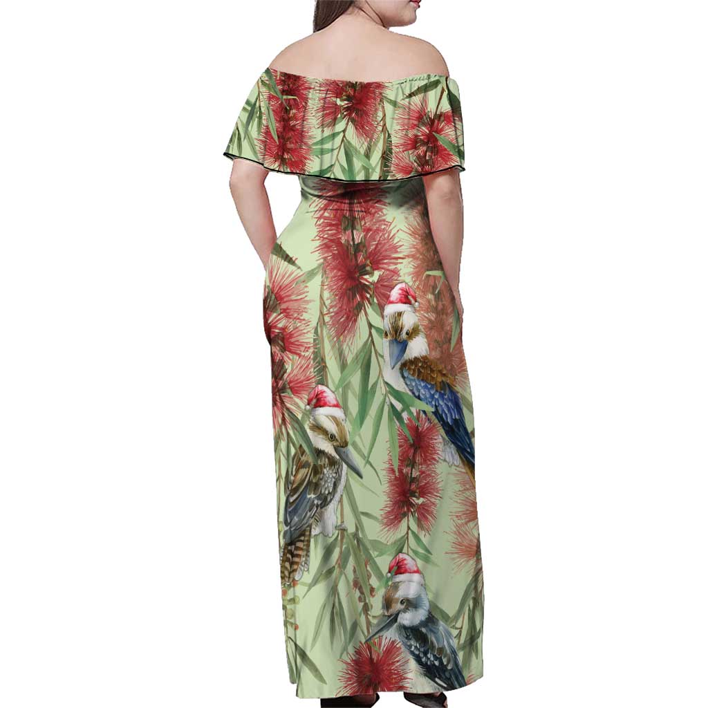 Australia Christmas Family Matching Off Shoulder Maxi Dress and Hawaiian Shirt Kookaburra Santa on Callistemon - Pastel