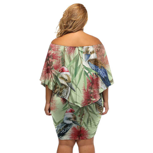 Australia Christmas Family Matching Off Shoulder Short Dress and Hawaiian Shirt Kookaburra Santa on Callistemon - Pastel