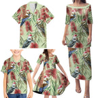 Australia Christmas Family Matching Puletasi and Hawaiian Shirt Kookaburra Santa on Callistemon - Pastel