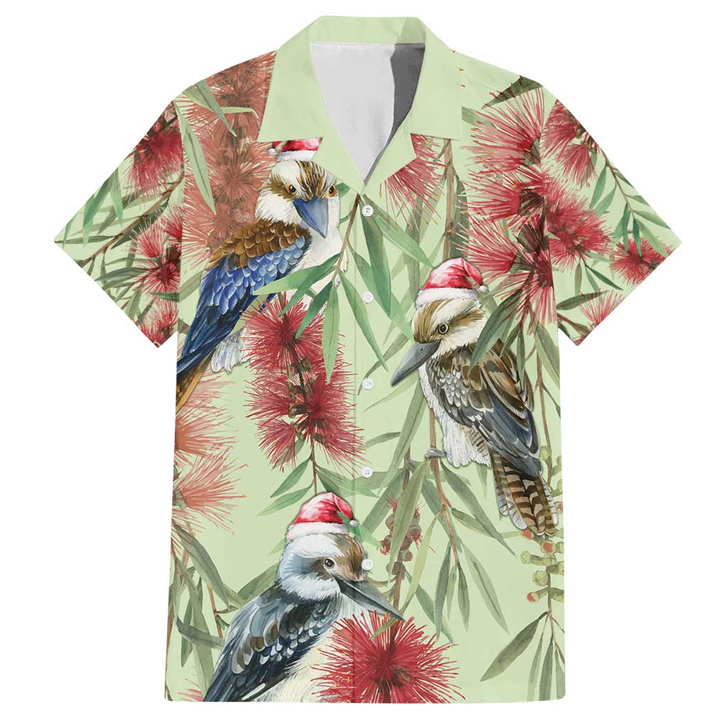 Australia Christmas Family Matching Puletasi and Hawaiian Shirt Kookaburra Santa on Callistemon - Pastel