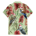 Australia Christmas Family Matching Summer Maxi Dress and Hawaiian Shirt Kookaburra Santa on Callistemon - Pastel