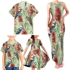 Australia Christmas Family Matching Tank Maxi Dress and Hawaiian Shirt Kookaburra Santa on Callistemon - Pastel