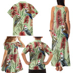 Australia Christmas Family Matching Tank Maxi Dress and Hawaiian Shirt Kookaburra Santa on Callistemon - Pastel