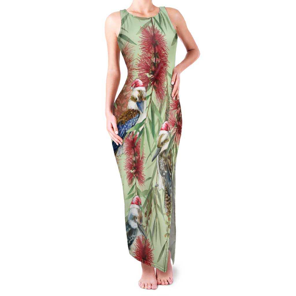 Australia Christmas Family Matching Tank Maxi Dress and Hawaiian Shirt Kookaburra Santa on Callistemon - Pastel