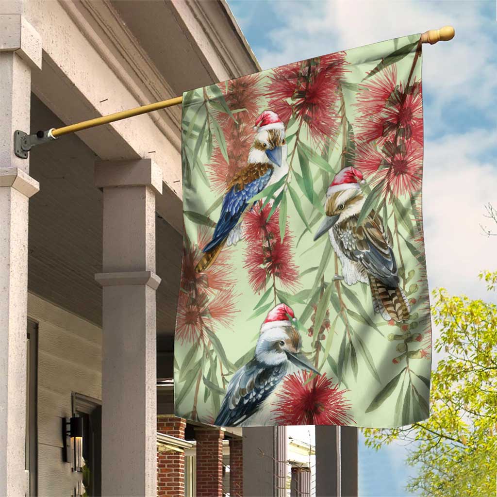 Australia Christmas Garden Flag Kookaburra Santa on Callistemon - Pastel