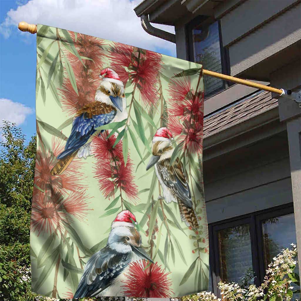 Australia Christmas Garden Flag Kookaburra Santa on Callistemon - Pastel
