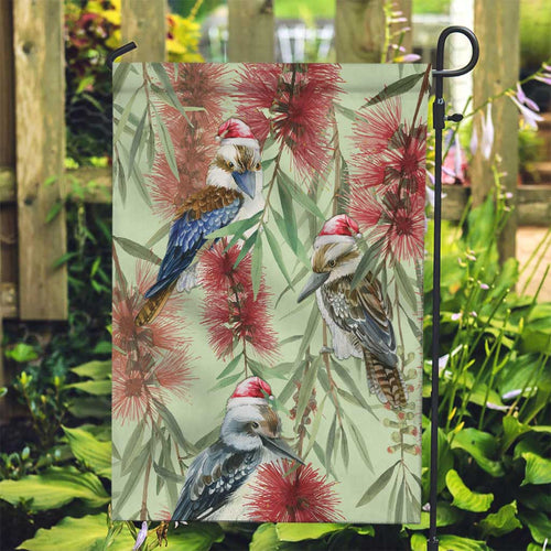 Australia Christmas Garden Flag Kookaburra Santa on Callistemon - Pastel
