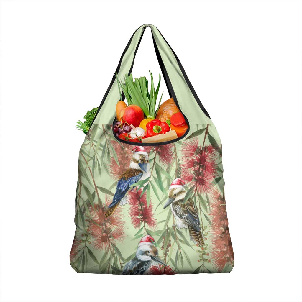 Australia Christmas Grocery Bag Kookaburra Santa on Callistemon - Pastel