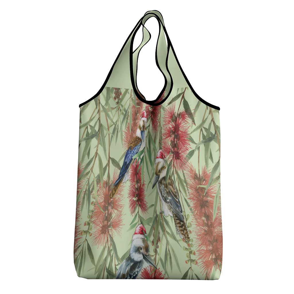 Australia Christmas Grocery Bag Kookaburra Santa on Callistemon - Pastel