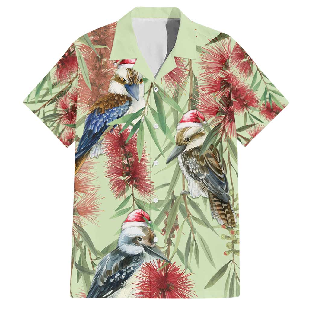 Australia Christmas Hawaiian Shirt Kookaburra Santa on Callistemon - Pastel