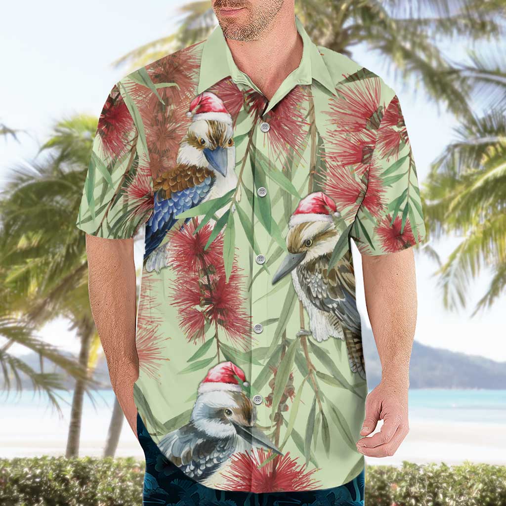 Australia Christmas Hawaiian Shirt Kookaburra Santa on Callistemon - Pastel