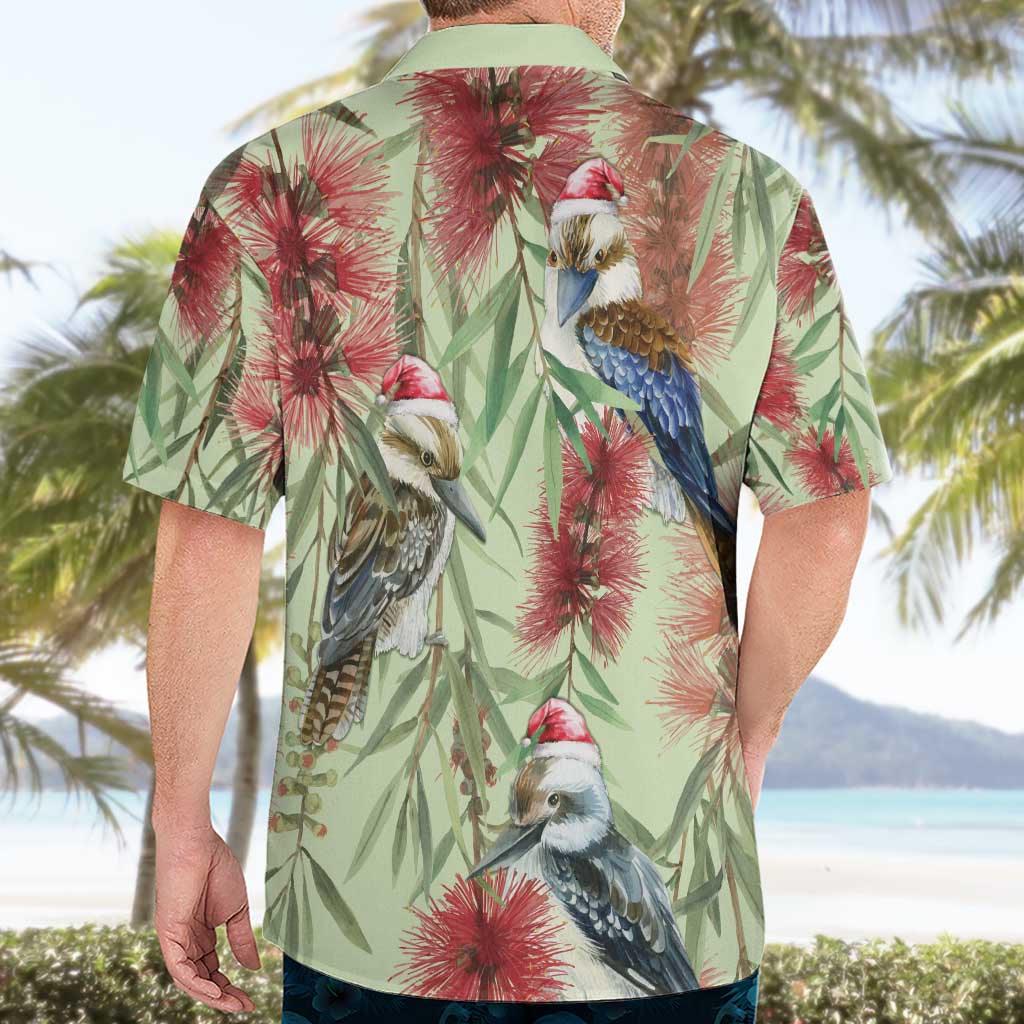 Australia Christmas Hawaiian Shirt Kookaburra Santa on Callistemon - Pastel