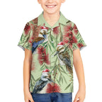 Australia Christmas Hawaiian Shirt Kookaburra Santa on Callistemon - Pastel