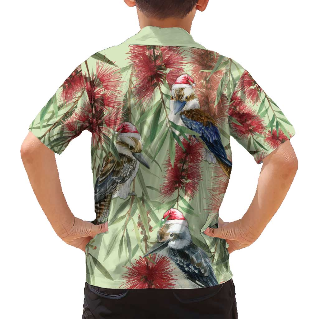 Australia Christmas Hawaiian Shirt Kookaburra Santa on Callistemon - Pastel