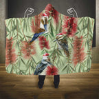Australia Christmas Hooded Blanket Kookaburra Santa on Callistemon - Pastel