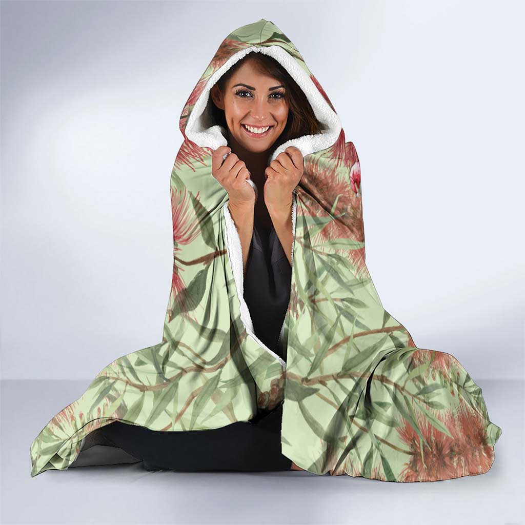 Australia Christmas Hooded Blanket Kookaburra Santa on Callistemon - Pastel
