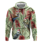 Australia Christmas Hoodie Kookaburra Santa on Callistemon - Pastel