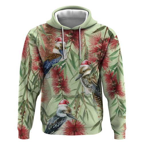 Australia Christmas Hoodie Kookaburra Santa on Callistemon - Pastel
