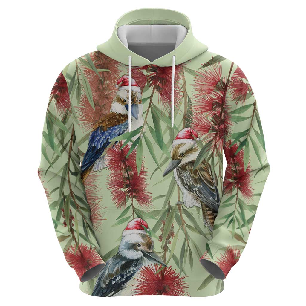 Australia Christmas Hoodie Kookaburra Santa on Callistemon - Pastel