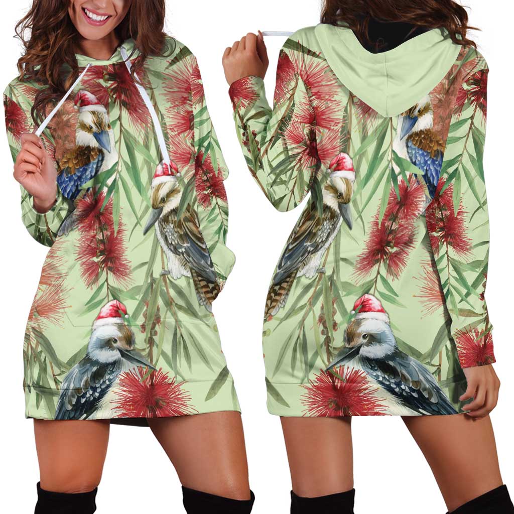 Australia Christmas Hoodie Dress Kookaburra Santa on Callistemon - Pastel