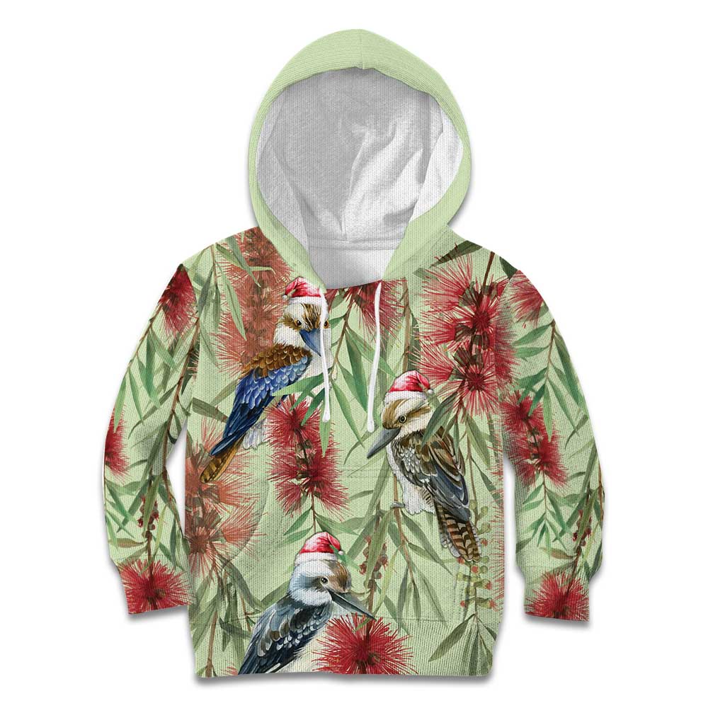 Australia Christmas Kid Hoodie Kookaburra Santa on Callistemon - Pastel