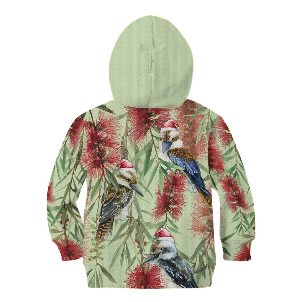 Australia Christmas Kid Hoodie Kookaburra Santa on Callistemon - Pastel