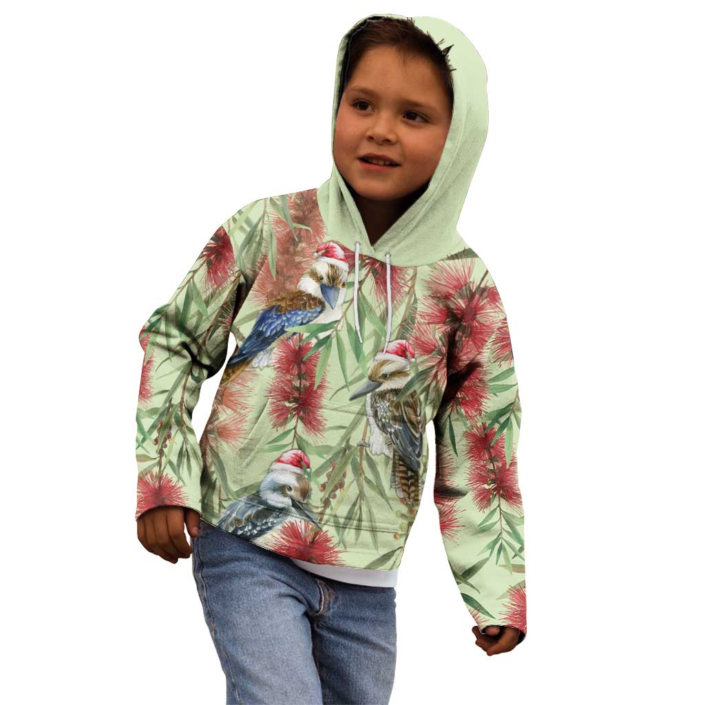 Australia Christmas Kid Hoodie Kookaburra Santa on Callistemon - Pastel