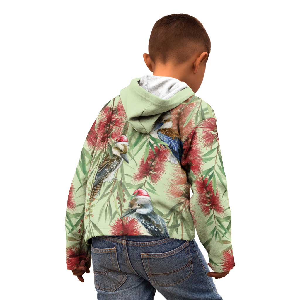 Australia Christmas Kid Hoodie Kookaburra Santa on Callistemon - Pastel