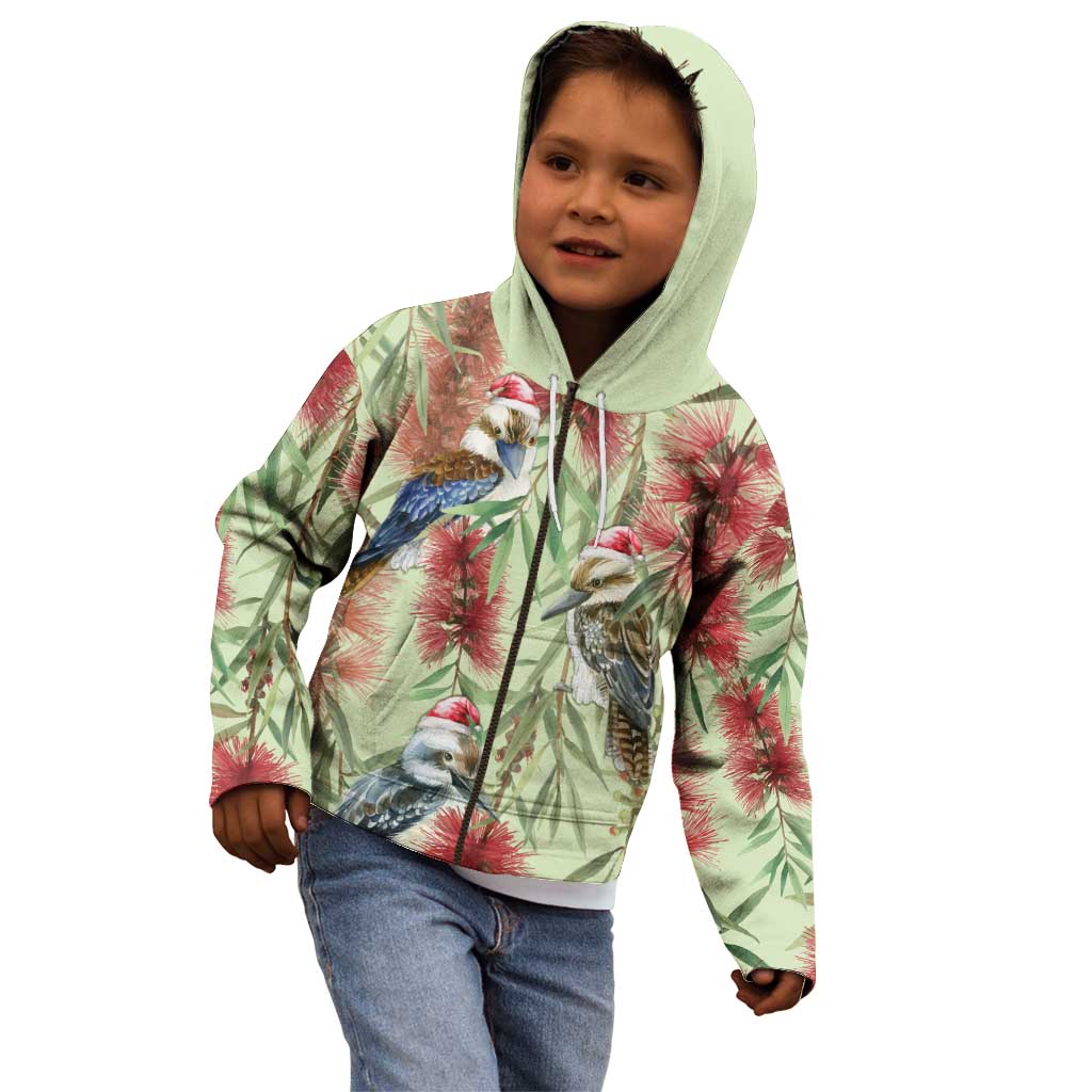 Australia Christmas Kid Hoodie Kookaburra Santa on Callistemon - Pastel