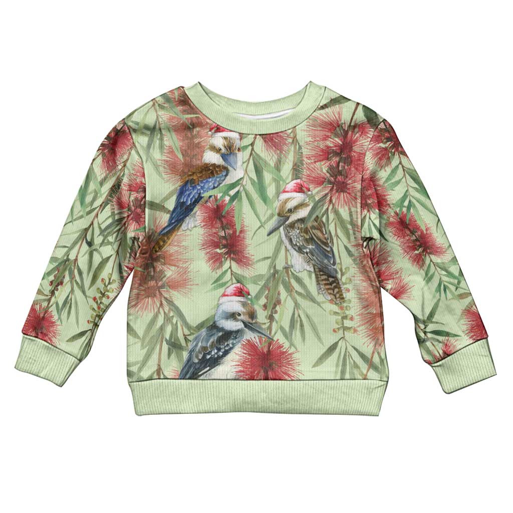 Australia Christmas Kid Ugly Christmas Sweater Kookaburra Santa on Callistemon - Pastel