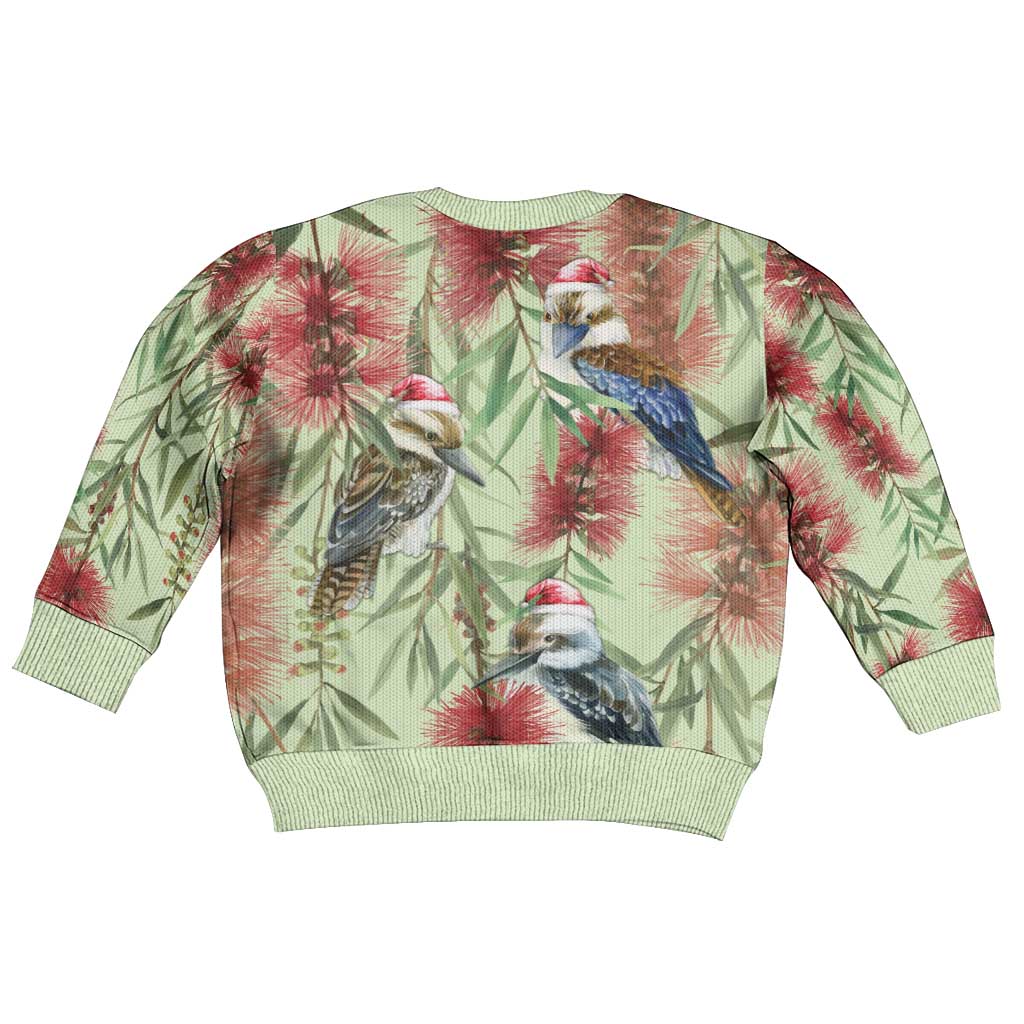 Australia Christmas Kid Ugly Christmas Sweater Kookaburra Santa on Callistemon - Pastel