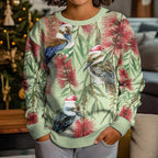 Australia Christmas Kid Ugly Christmas Sweater Kookaburra Santa on Callistemon - Pastel