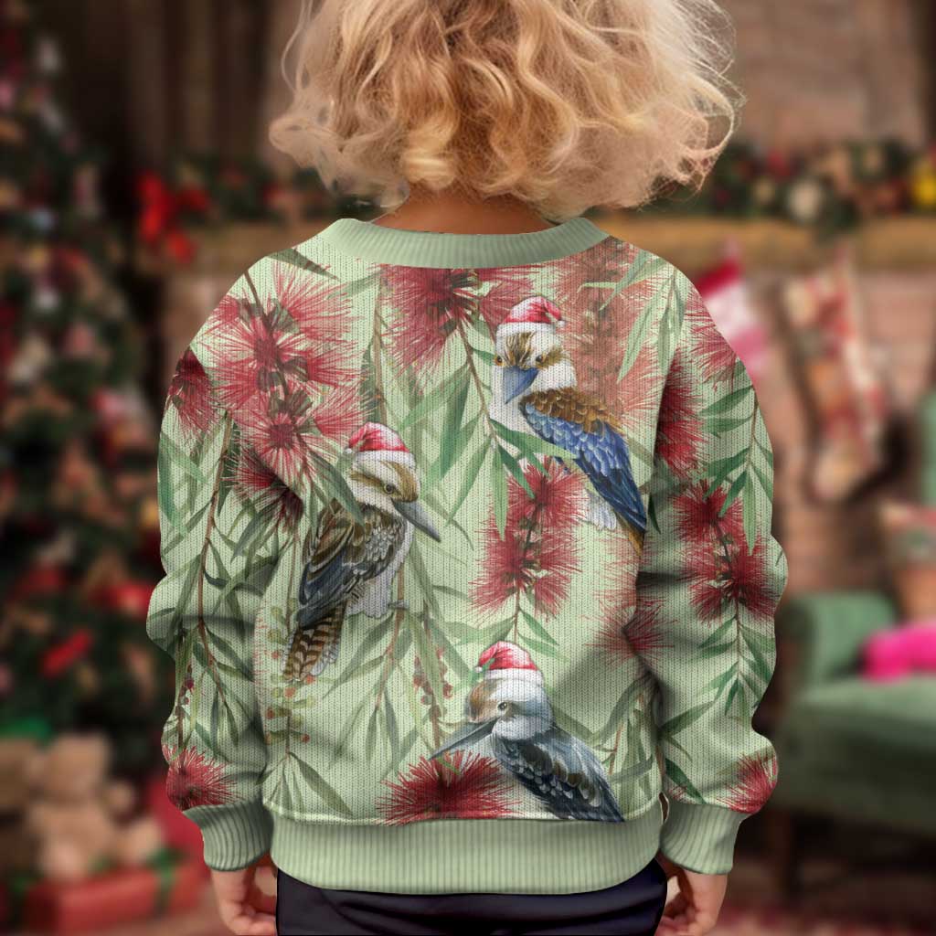Australia Christmas Kid Ugly Christmas Sweater Kookaburra Santa on Callistemon - Pastel
