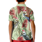 Australia Christmas Kid Polo Shirt Kookaburra Santa on Callistemon - Pastel